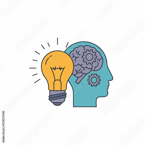 Creative Thinking Innovation Minimal Flat Vector Icon - Clean Geometric Design for Idea Generation, Problem-Solving, and Business Development