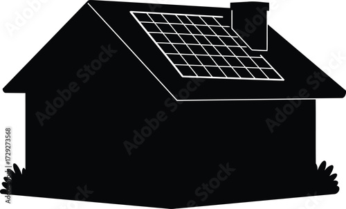 Modern eco house silhouette with solar panels on roof green energy concept vector