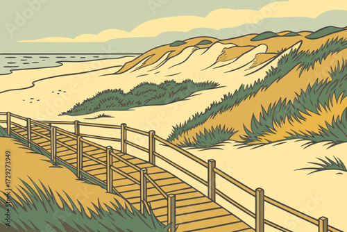 Fire Island in New York, sandy barrier island with wooden boardwalks, lighthouses, and ocean breezes
