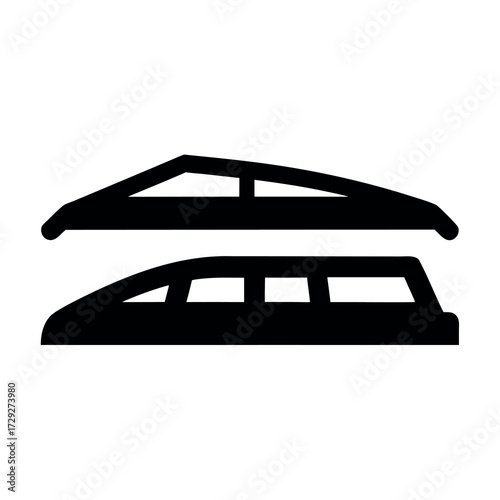Silhouette of a streamlined train and a modern airplane fuselage with windows