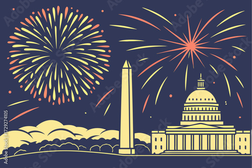 Fourth of July Fireworks Festival in Washington, D.C., fireworks illuminating National Mall and monuments