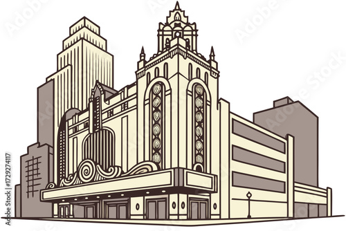 Fox Theatre in Detroit, Michigan, elaborate gilded theater with glowing marquee sign