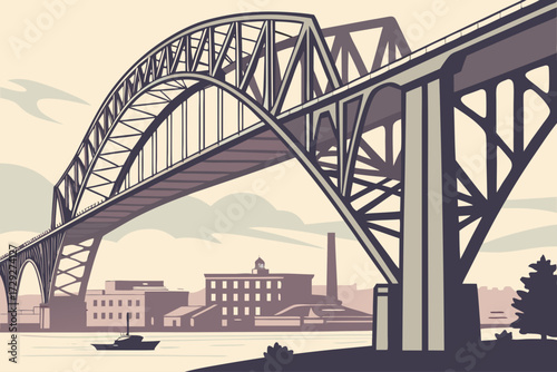Francis Scott Key Bridge in Baltimore, Maryland, massive steel arch across Patapsco River near harbor