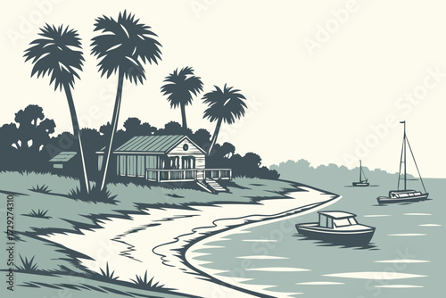 Grand Isle in Louisiana, barrier island with sandy beaches and fishing camps along Gulf