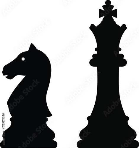 Strategic chess pieces silhouette king knight silhouette game strategy competition vector