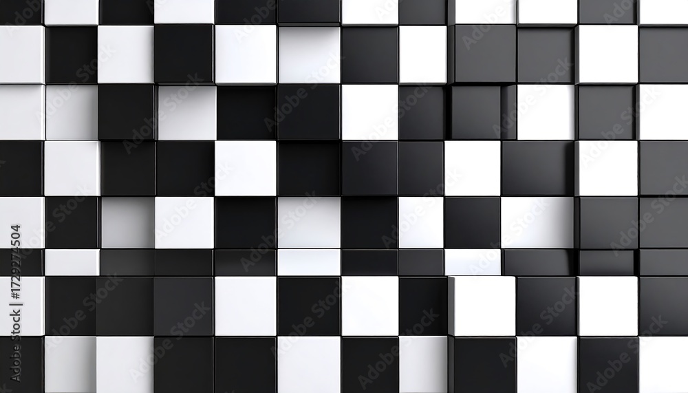 Fototapeta premium Dynamic Black and White 3D Checkered Cube Background.