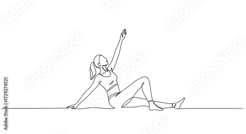 Young woman stretching and relaxing on the floor in minimalist style  