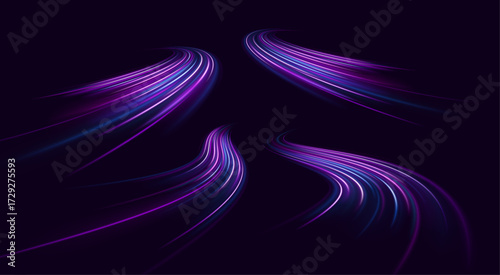 Fast sparkle on the night highway with bright lighting lines and futuristic flow.