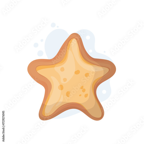 Christmas gingerbread star cookie isolated on white background. Cute vector illustration, festive card design. Traditional baked cakes and crackers.