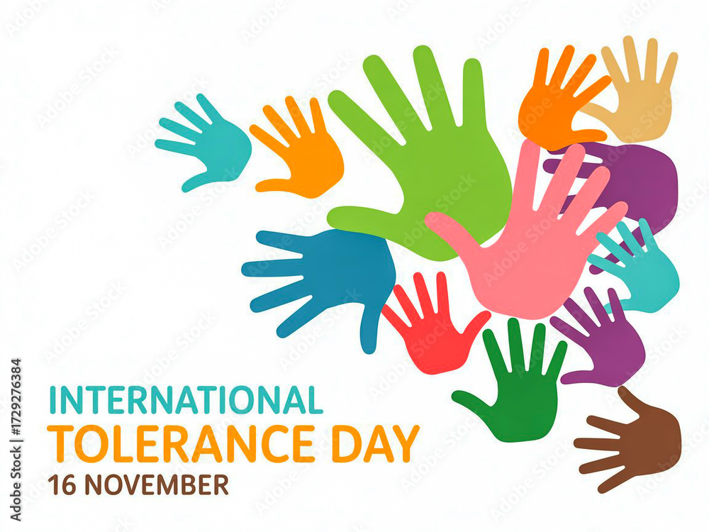 Fototapeta premium Colorful handprints representing international tolerance day on november 16th
