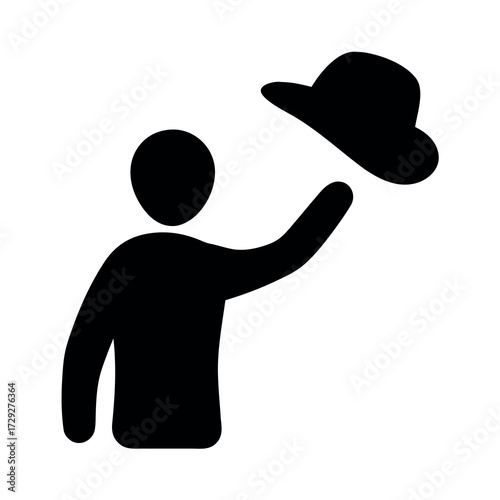 Silhouette of a person tipping their hat as a gesture of greeting or farewell