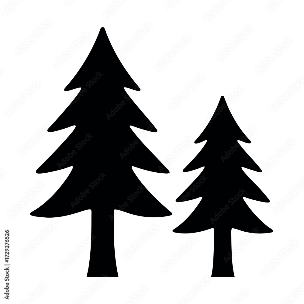 Fototapeta premium Two silhouetted evergreen trees standing tall against a white background