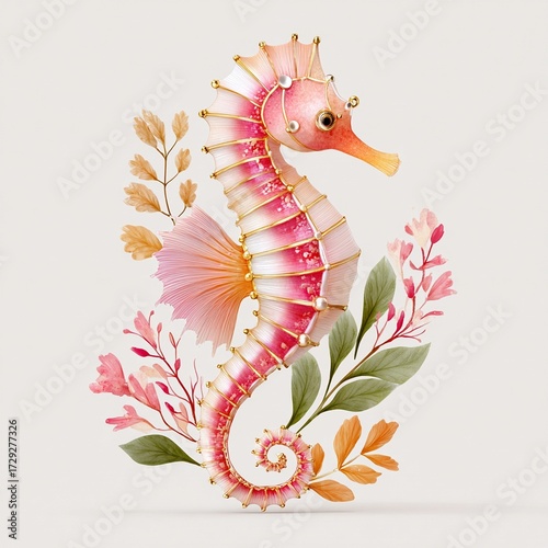 cute 3D sea animals for kids app 3d sea animals pack A vibrant seahorse surrounded by colorful flowers, showcasing ocean beauty in a whimsical design.