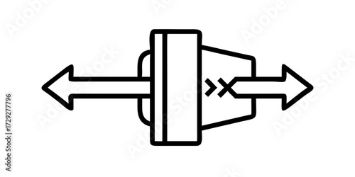 Ventilation icon with bidirectional airflow through wall
