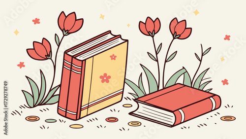 Illustration of books with floral design for reading inspiration and educational content creation use