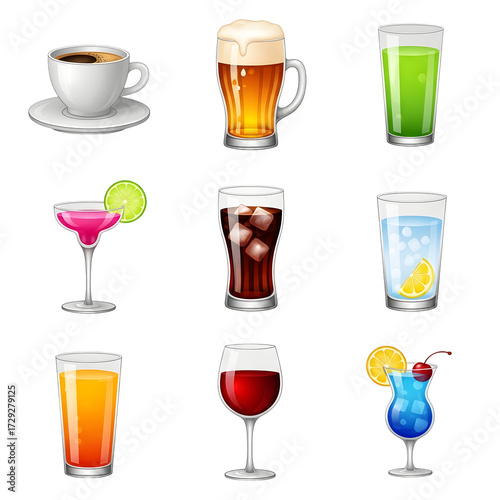set of different drinks