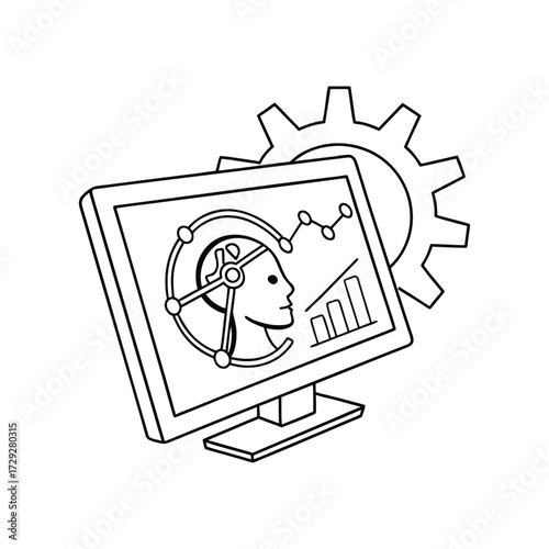AI Chart Outline Icon – Artificial Intelligence Data Analytics Symbol on White Background
