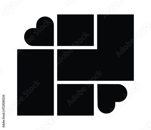 Photo collage concept with heart shape. Vector rectangular collage mosaic grid of pictures isolated on white. Family photo album template vector design . 