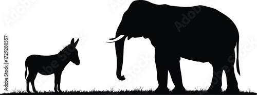 Elephant and donkey silhouettes contrast size difference concept vector