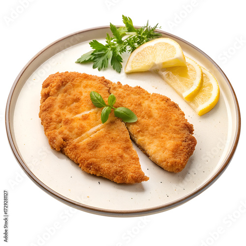 Milanesa on a Plate Isolated on White Background
