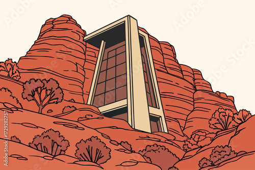Chapel of the Holy Cross in Sedona, Arizona, modern stone chapel built dramatically into red sandstone cliffs