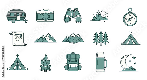 Camping and outdoor adventure icons