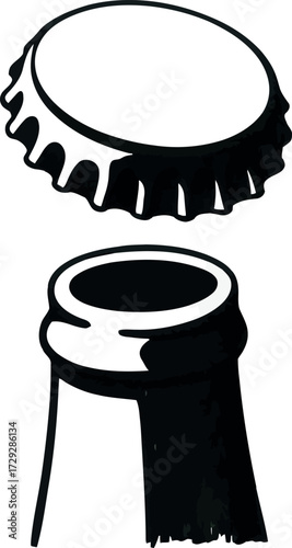 Opening beer bottle cap silhouette retro beverage drink alcohol refreshment vector Hand drawn