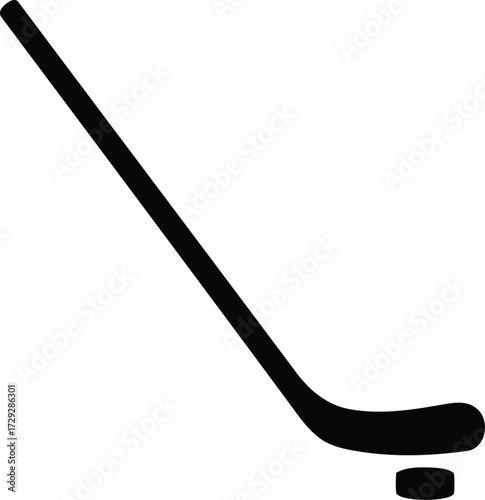 Ice hockey stick and puck action silhouette vector
