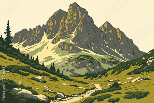 Crestone Peak in Colorado, dramatic jagged mountain framed by alpine meadows and rocky spires