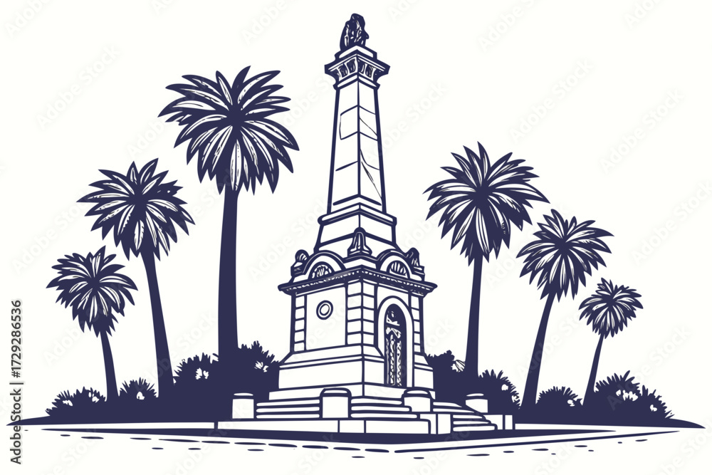 Obraz premium Confederate Memorial Hall in New Orleans, Louisiana, historic stone monument surrounded by palm trees