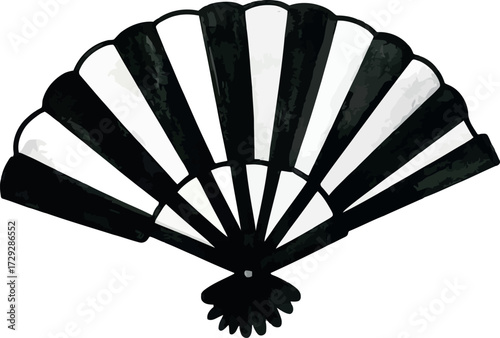 Elegant japanese folding fan black white graphic design vector Hand drawn