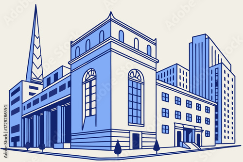 Contemporary Jewish Museum in San Francisco, California, blue cube structure with bold geometric design