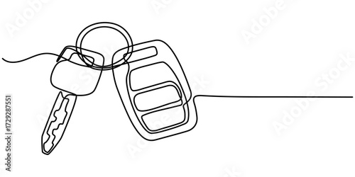  continuous line drawing of car key, Car keys with alarm system outline drawing illustration. 