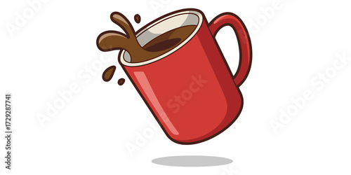 Red coffee mug spilling hot liquid illustration for breakfast and caffeine concept perfect for web design and marketing materials