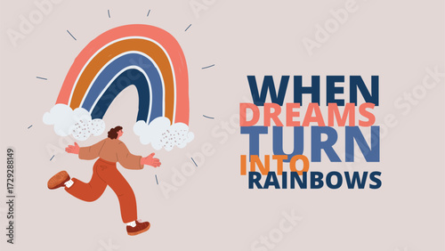 Vector illustration of rainbow with slogan symbolizing hope, equality and optimism