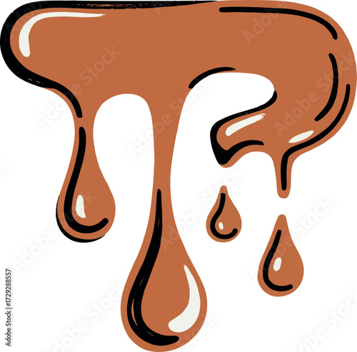 Gooey chocolate drips melting sauce pouring liquid sweet dessert treat vector Hand drawn