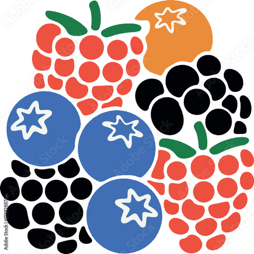 Vibrant mixed berries fruit graphic delicious healthy food vector Hand drawn