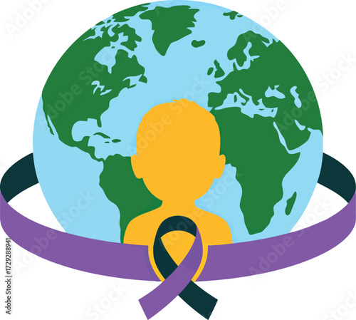 Child protection global awareness purple ribbon awareness day concept vector Hand drawn
