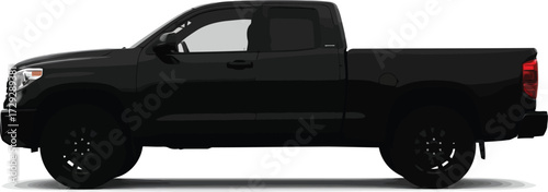 Modern black pickup truck side view isolated on white automotive design vector