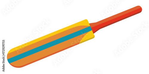 Vibrant cricket bat ready for summer games and sporting fun, a colorful illustration perfect for active lifestyle promotions and energetic designs, capturing a playful and sporty vibe