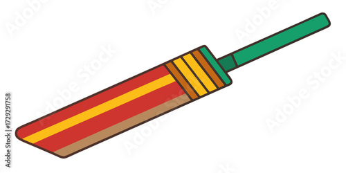 Get ready to play with this vibrant cricket bat icon, perfect for sports designs, team logos, and fun branding projects, offering a playful touch to any creative venture