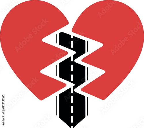 Broken heart road symbolizes relationship end or difficult journey vector Hand drawn