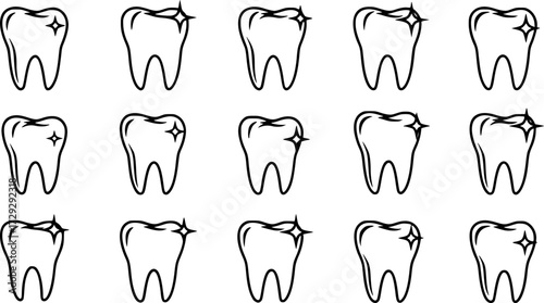 Set of clean and healthy tooth vector icons. Shine teeth icons. Dentistry symbol.