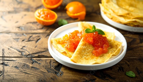 Golden crepes with orange sauce