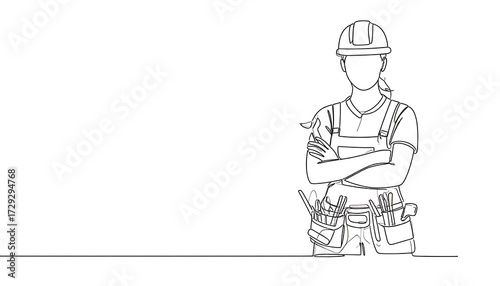 Female construction worker in continuous line drawing