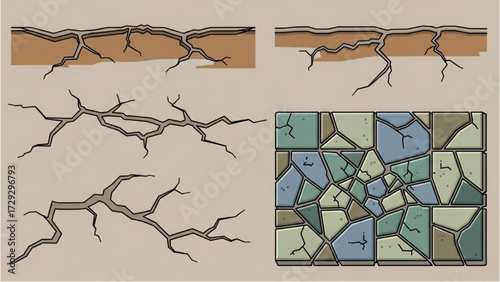Grass and Broken Tiles Mosaic CAD Pattern – Vector Line Art Texture for Architecture and Landscape Design AI EPS PNG JPEG