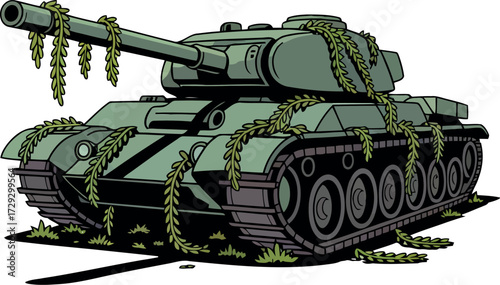 Camouflaged military tank illustration ready for combat vector Hand drawn