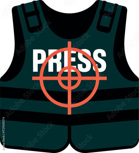Journalist protection vest bulletproof safety gear press icon vector Hand drawn