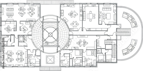 Vector art of interior floor plan blueprint of a modern office building