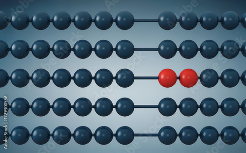 Abacus with Dark Blue Beads and Highlighted Red Pair on Fourth Rod, High-Resolution Educational Tool Image for Math, Counting, and Visual Learning Concepts
